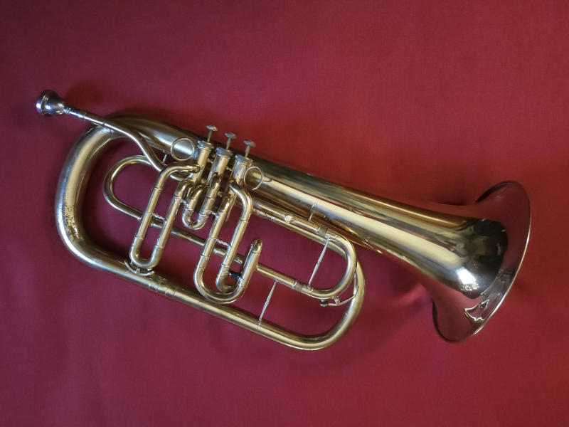 Bass flugelhorn Side view of a bass flugelhorn