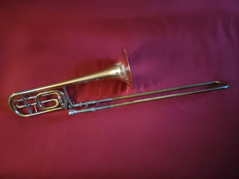 Side view of a bass trombone